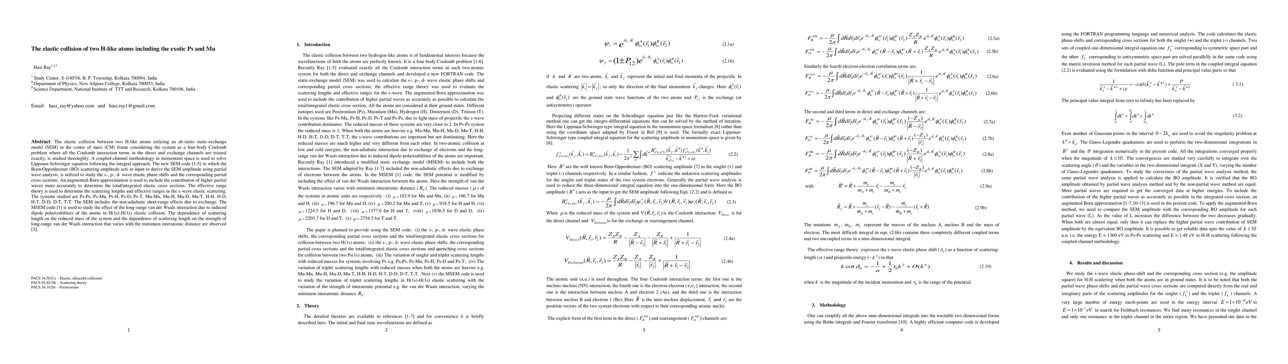 Thumbnail for The elastic collision of two H-like atoms including the exotic Ps and Mu