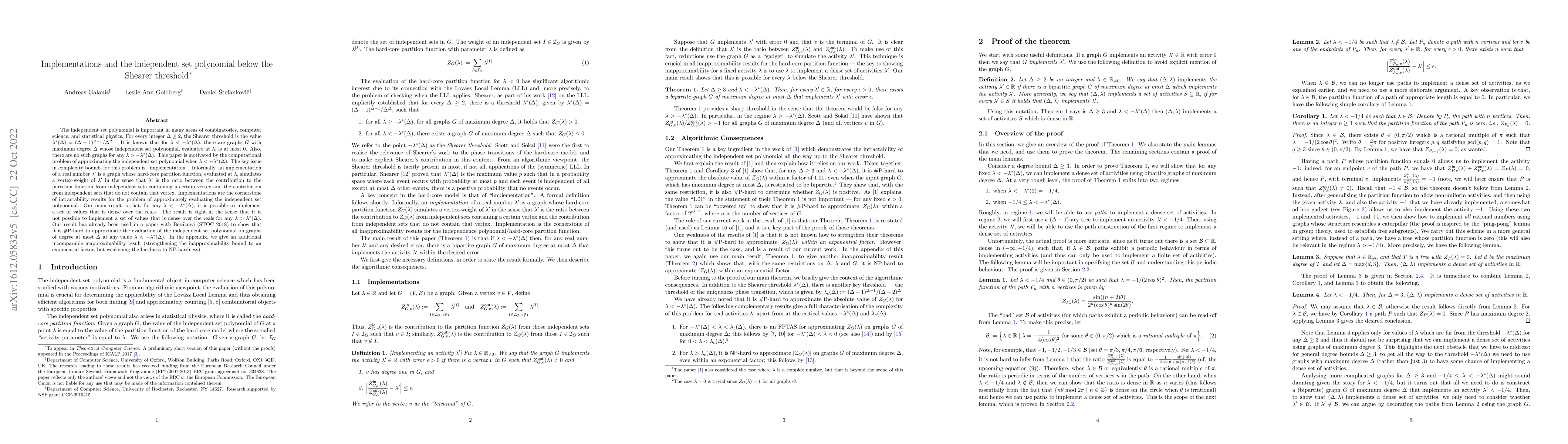 Thumbnail for Implementations and the independent set polynomial below the Shearer
  threshold