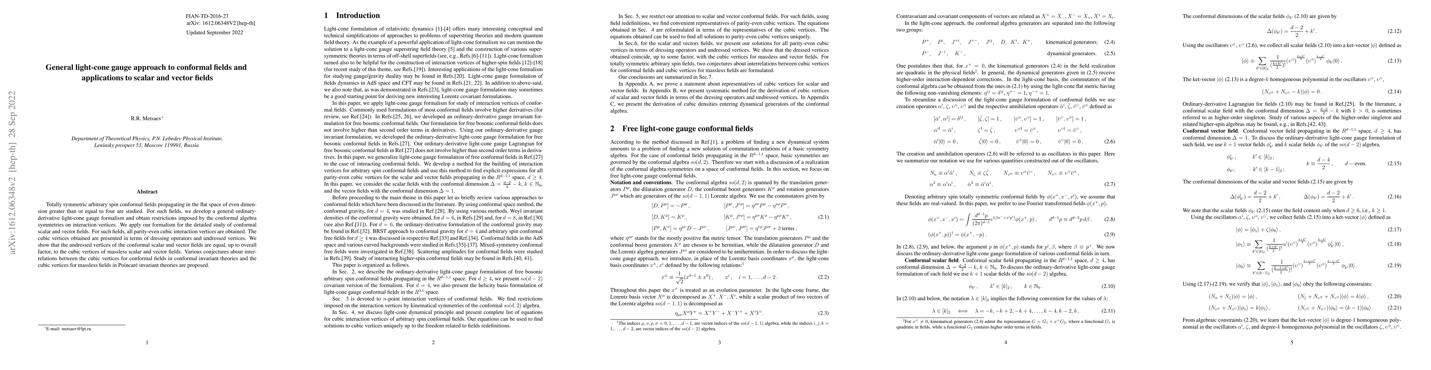 Thumbnail for General light-cone gauge approach to conformal fields and applications
  to scalar and vector fields