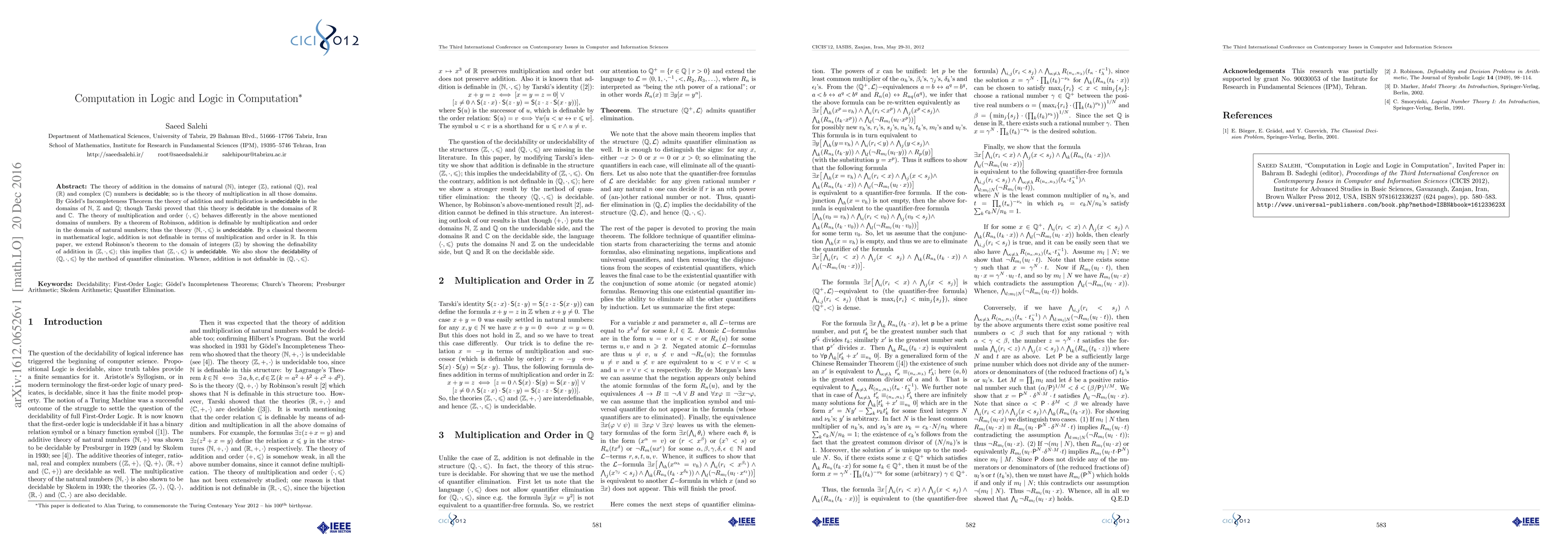 Thumbnail for Computation in Logic and Logic in Computation