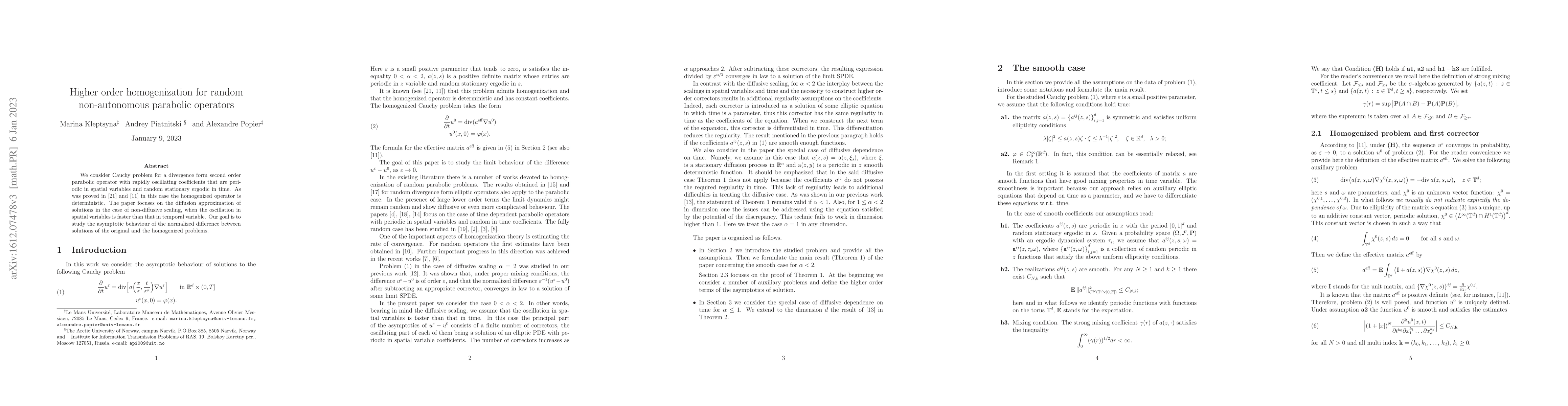 Thumbnail for Higher order homogenization for random non-autonomous parabolic
  operators