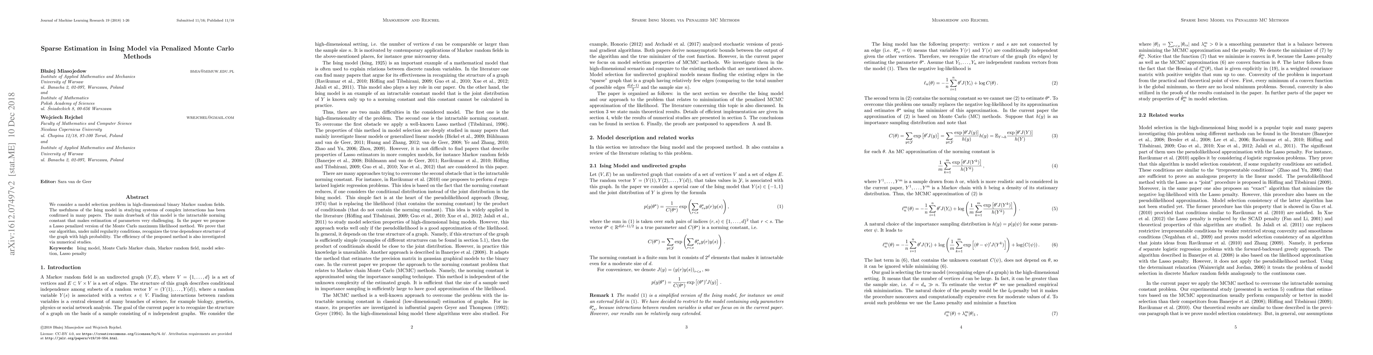 Thumbnail for Sparse estimation in Ising Model via penalized Monte Carlo methods