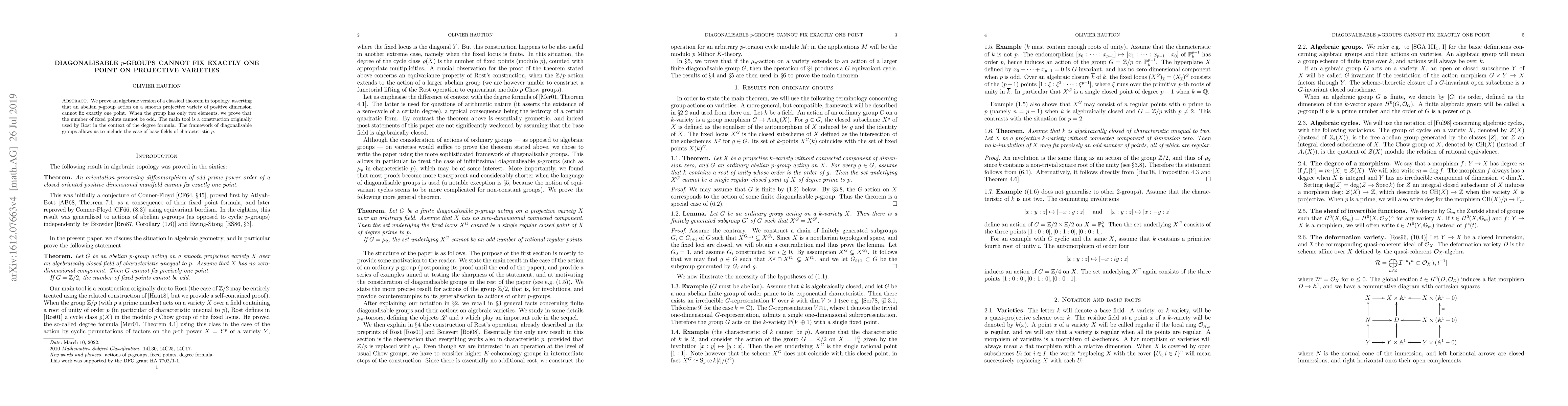 Thumbnail for Diagonalisable p-groups cannot fix exactly one point on projective
  varieties