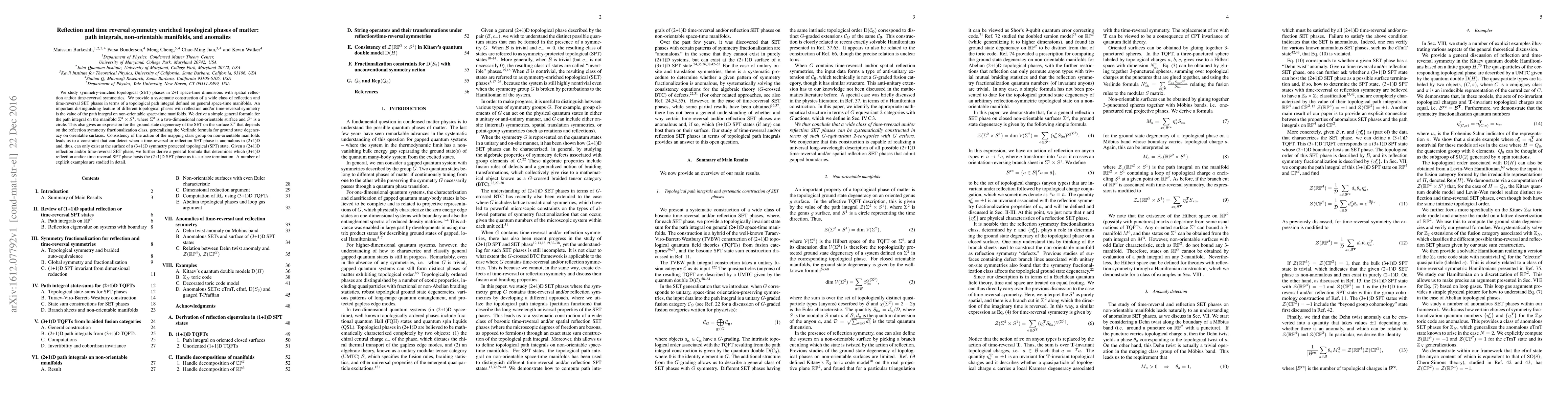 Thumbnail for Reflection and time reversal symmetry enriched topological phases of
  matter: path integrals, non-orientable manifolds, and anomalies