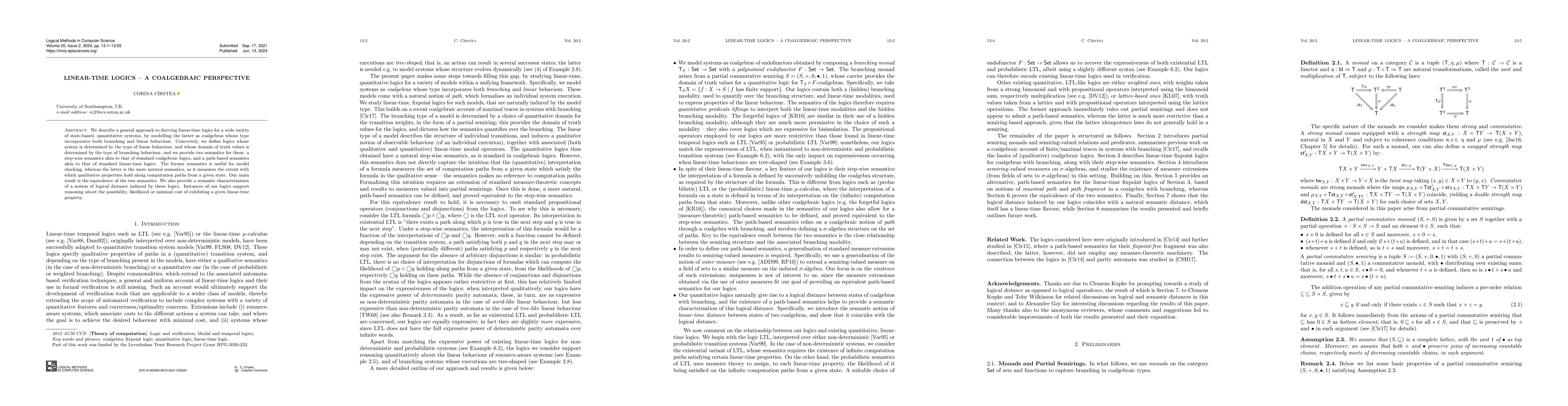 Thumbnail for Linear-time logics -- a coalgebraic perspective