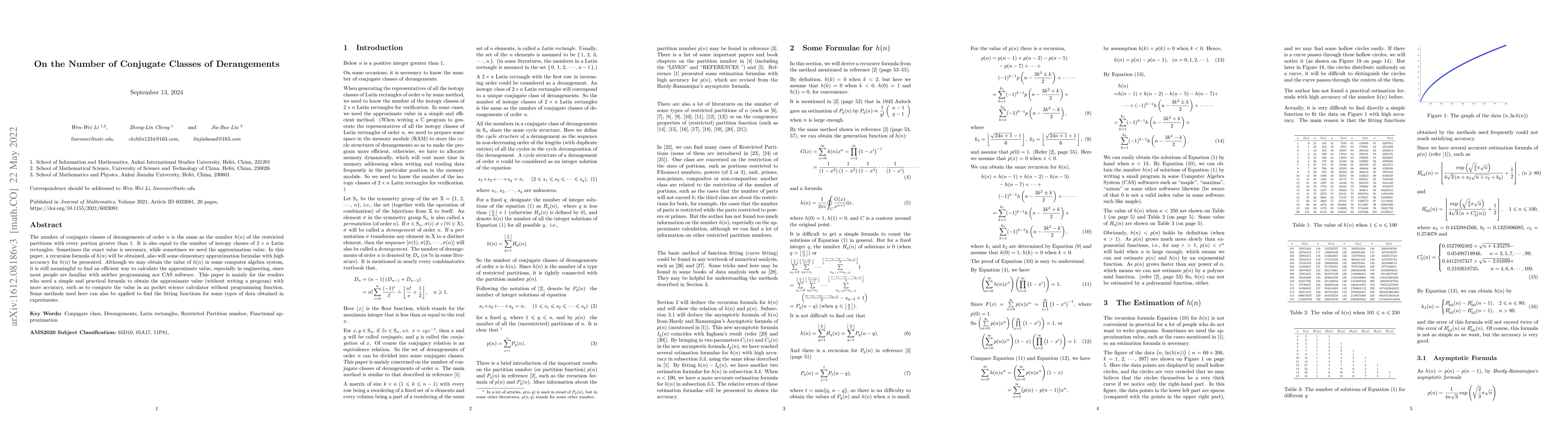 Thumbnail for On the Number of Conjugate Classes of Derangements