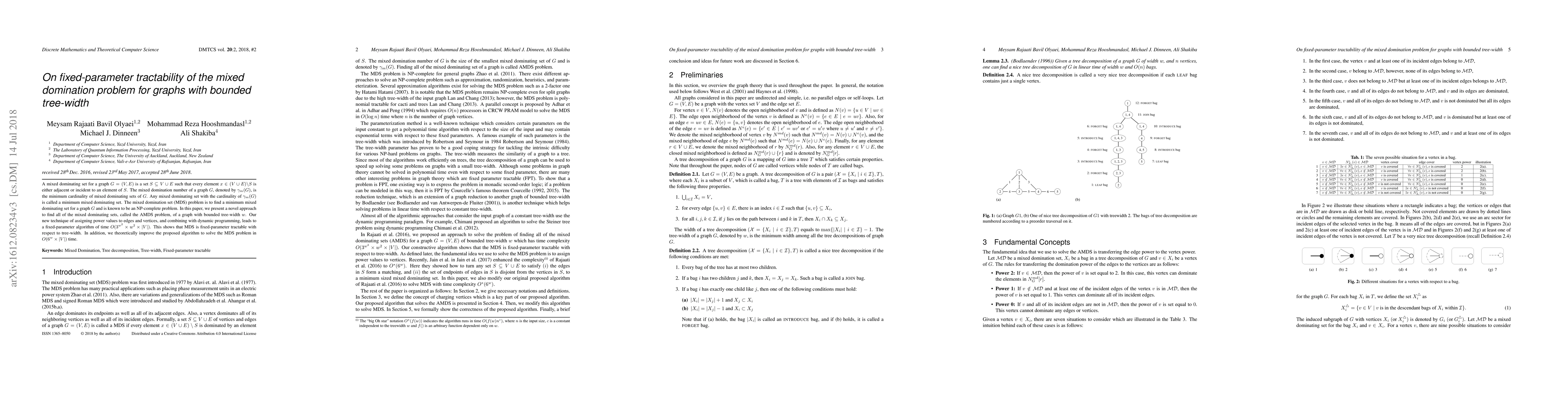 Thumbnail for On fixed-parameter tractability of the mixed domination problem for
  graphs with bounded tree-width