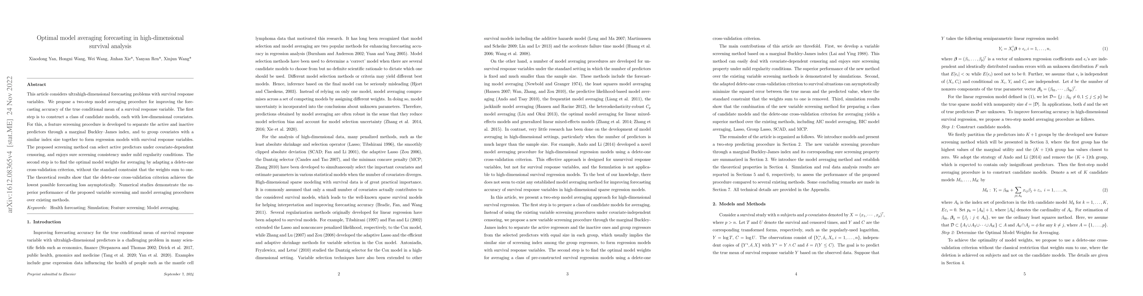 Thumbnail for Optimal model averaging forecasting in high-dimensional survival
  analysis