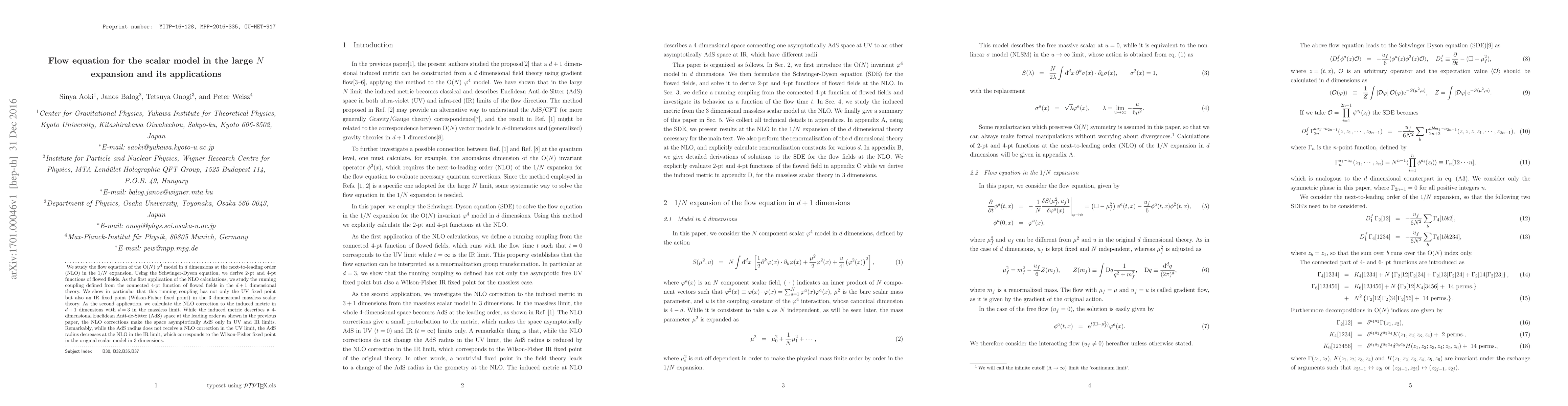 Thumbnail for Flow equation for the scalar model in the large $N$ expansion and its
  applications
