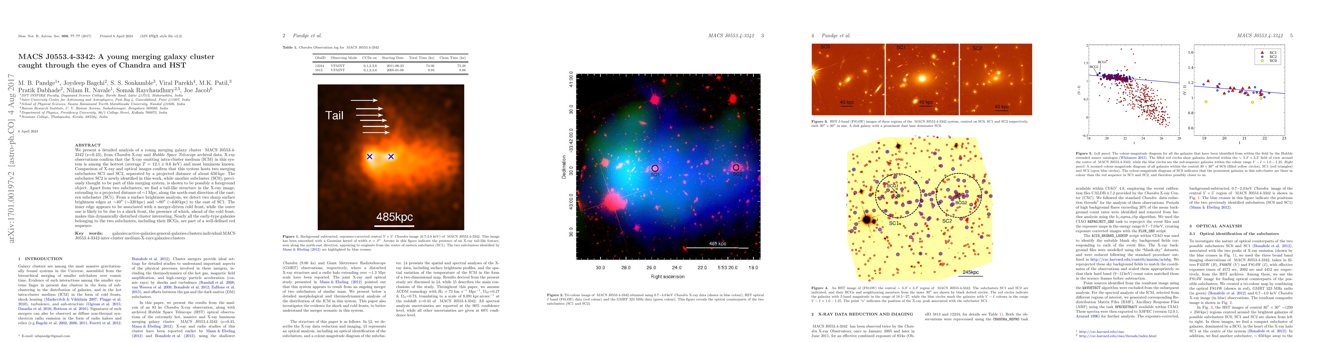 Thumbnail for MACS J0553.4-3342: A young merging galaxy cluster caught through the
  eyes of Chandra and HST