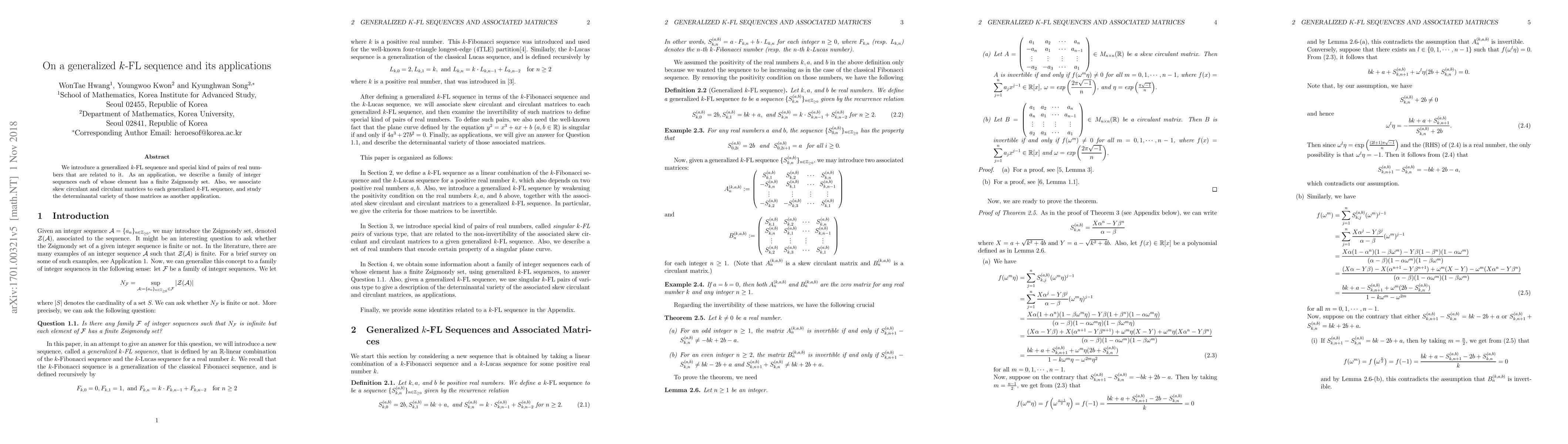 Thumbnail for On a generalized $k$-FL sequence and its applications