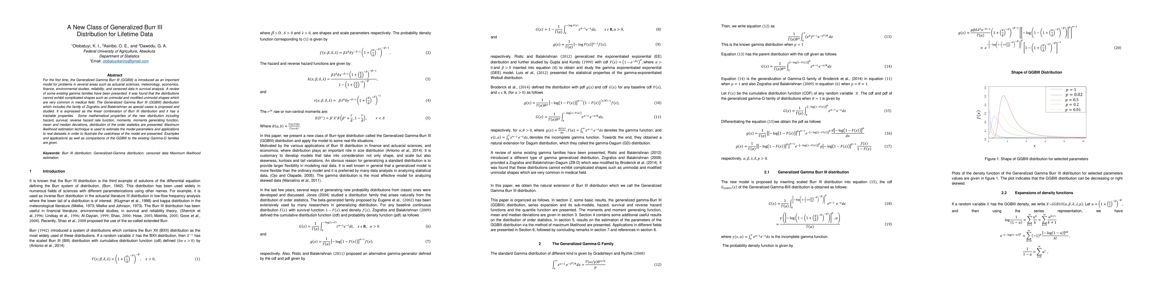 Thumbnail for A New Class of Generalized Burr III Distribution for Lifetime Data