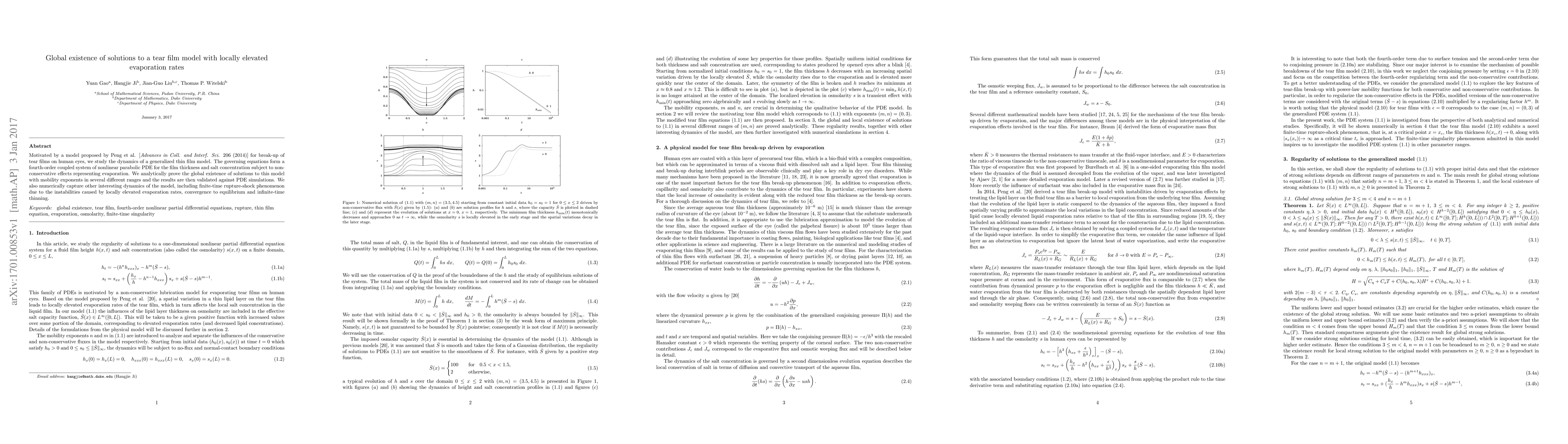 Thumbnail for Global existence of solutions to a tear film model with locally elevated
  evaporation rates