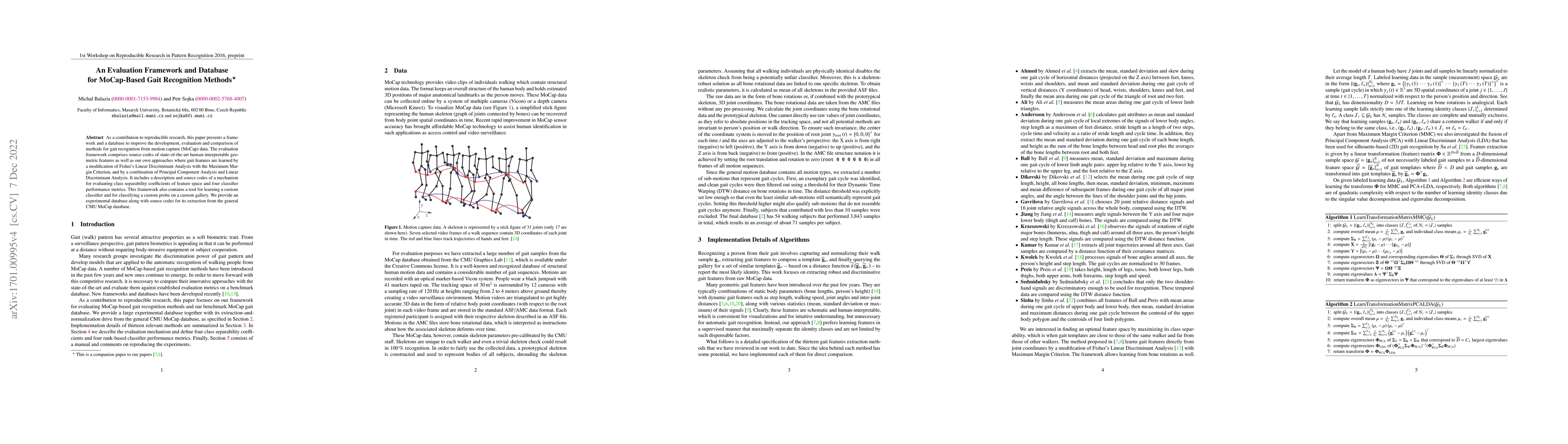Thumbnail for An Evaluation Framework and Database for MoCap-Based Gait Recognition
  Methods
