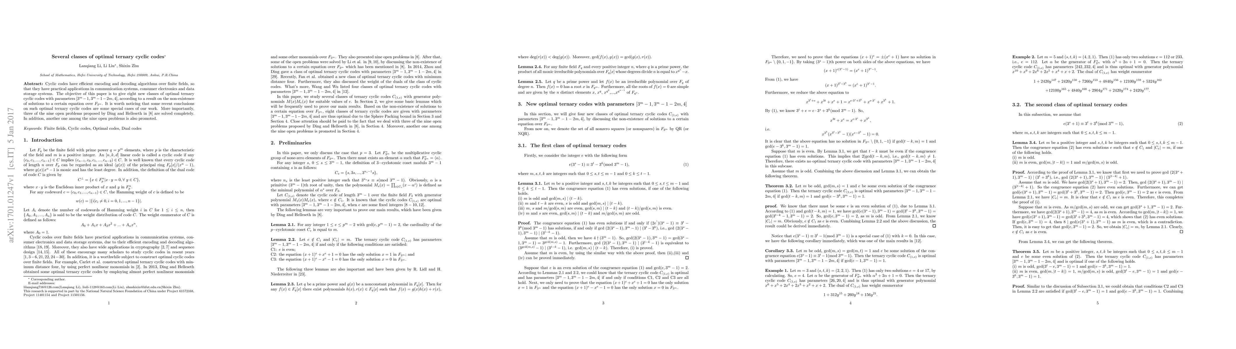 Thumbnail for Several classes of optimal ternary cyclic codes