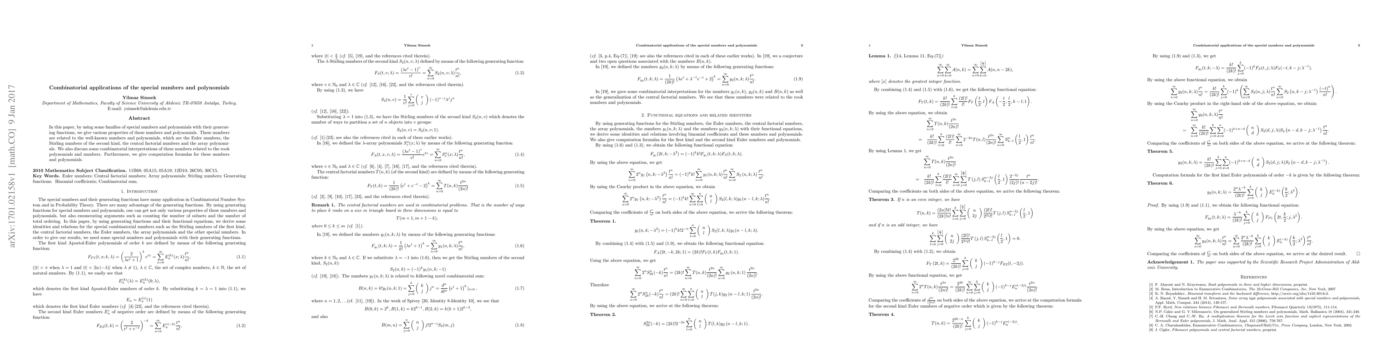 Thumbnail for Combinatorial applications of the special numbers and polynomials