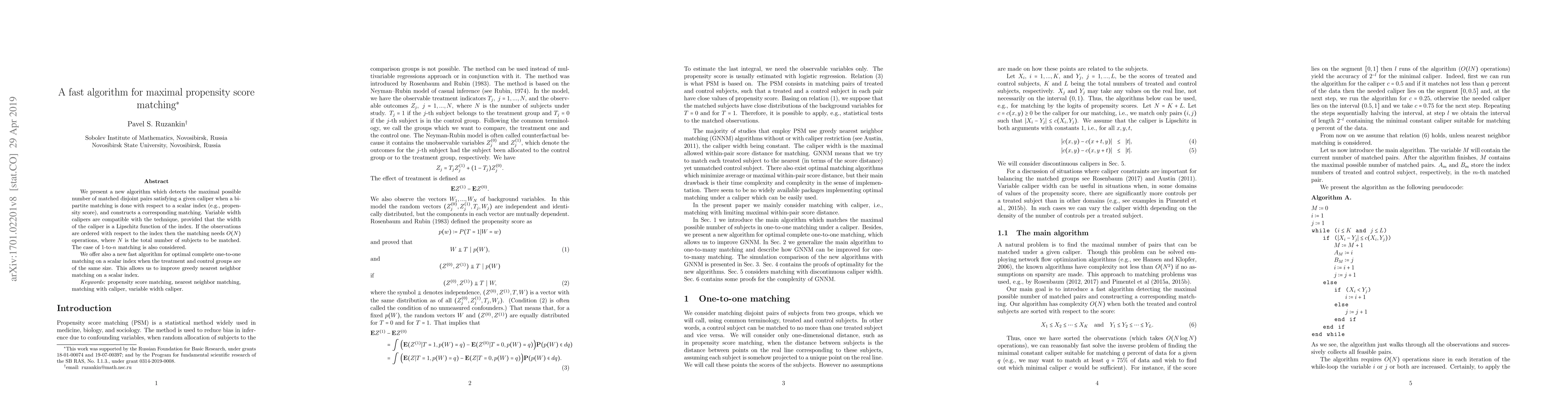 Thumbnail for A fast algorithm for maximal propensity score matching