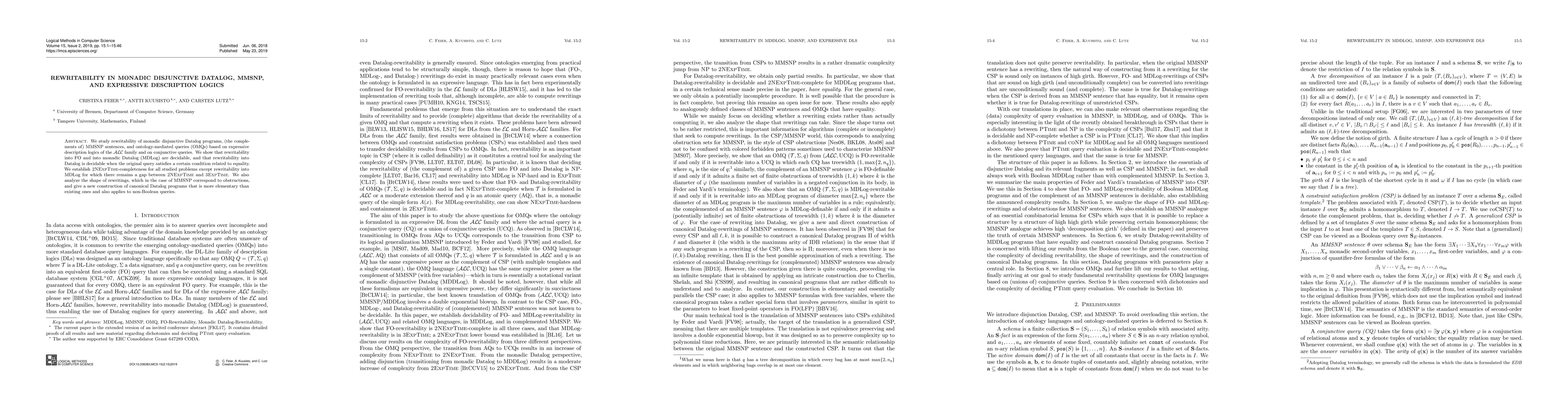 Thumbnail for Rewritability in Monadic Disjunctive Datalog, MMSNP, and Expressive
  Description Logics