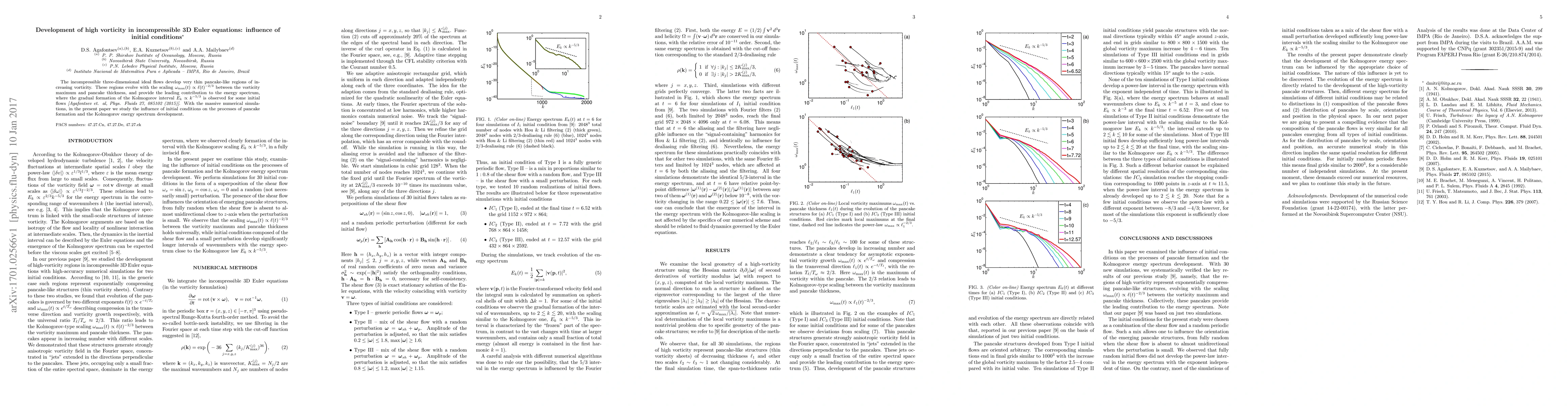 Thumbnail for Development of high vorticity in incompressible 3D Euler equations:
  influence of initial conditions