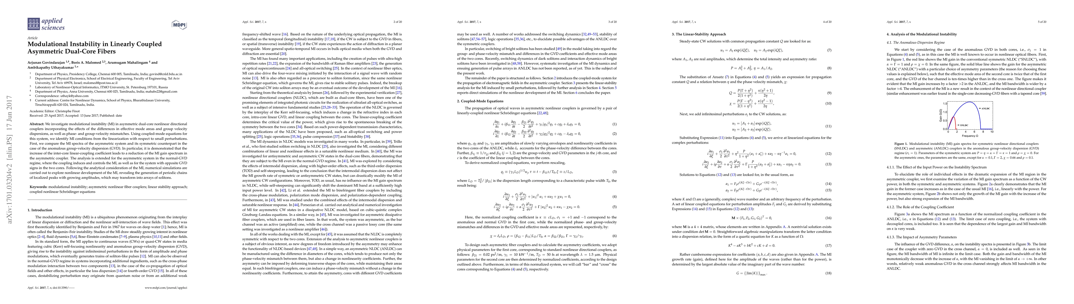 Thumbnail for Modulational Instability in Linearly Coupled Asymmetric Dual-Core Fibers