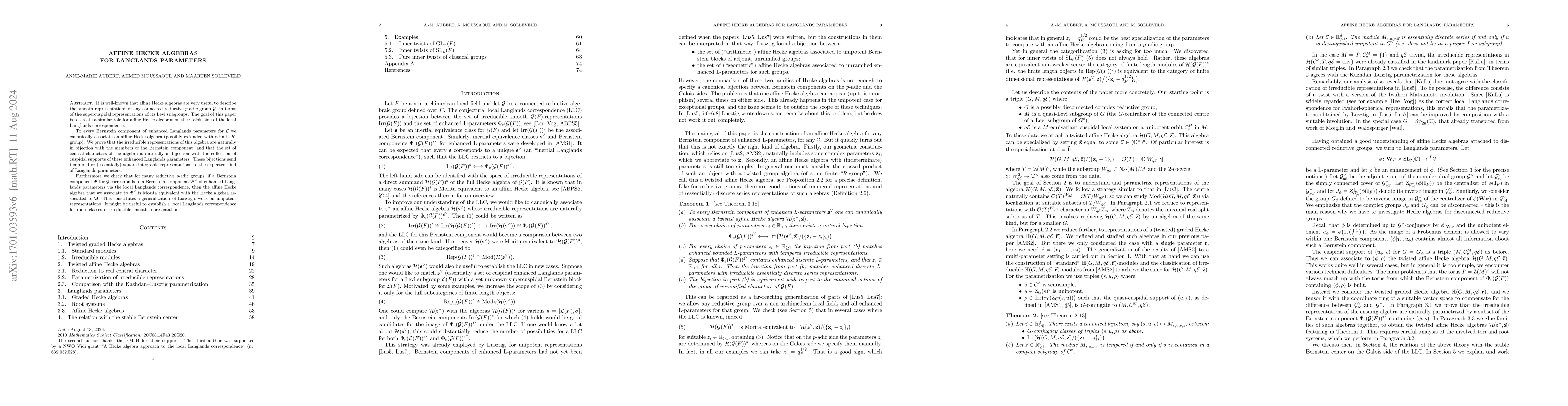 Thumbnail for Affine Hecke algebras for Langlands parameters