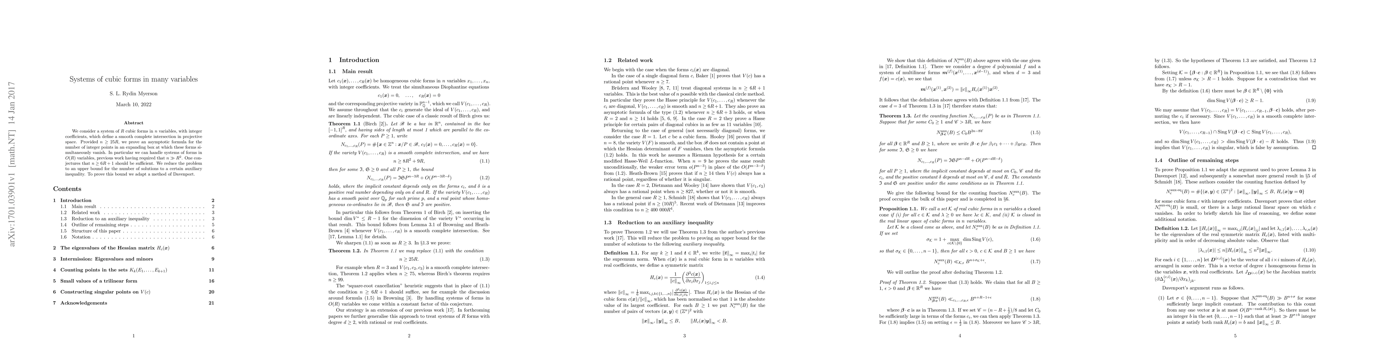 Thumbnail for Systems of cubic forms in many variables