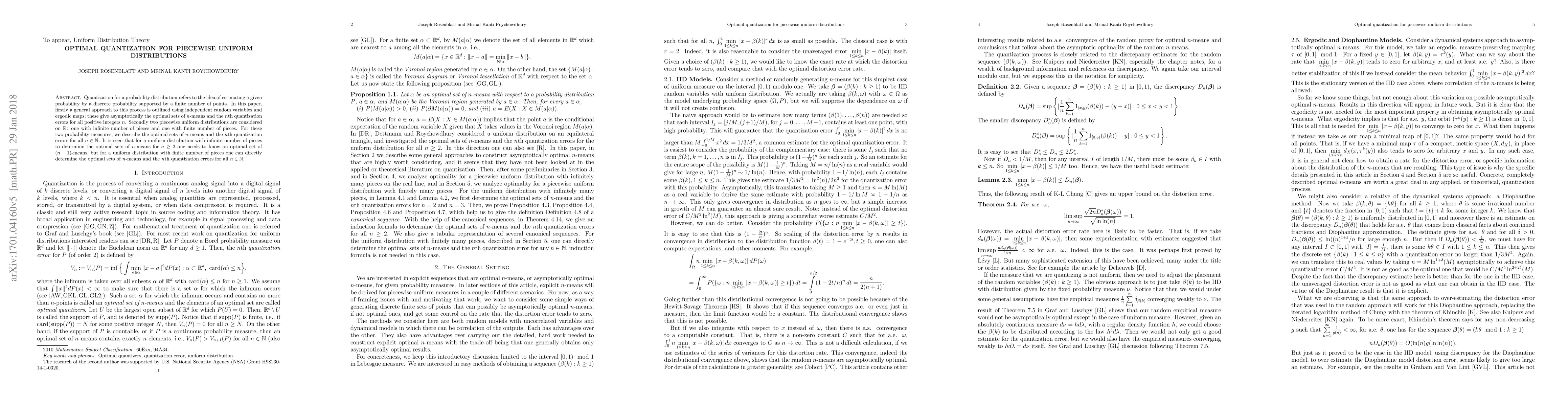 Thumbnail for Optimal quantization for piecewise uniform distributions