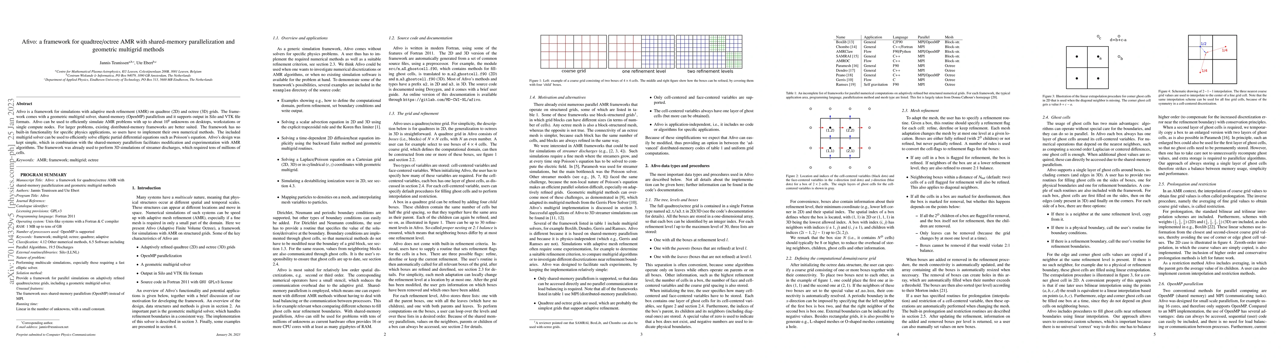 Thumbnail for Afivo: a framework for quadtree/octree AMR with shared-memory
  parallelization and geometric multigrid methods