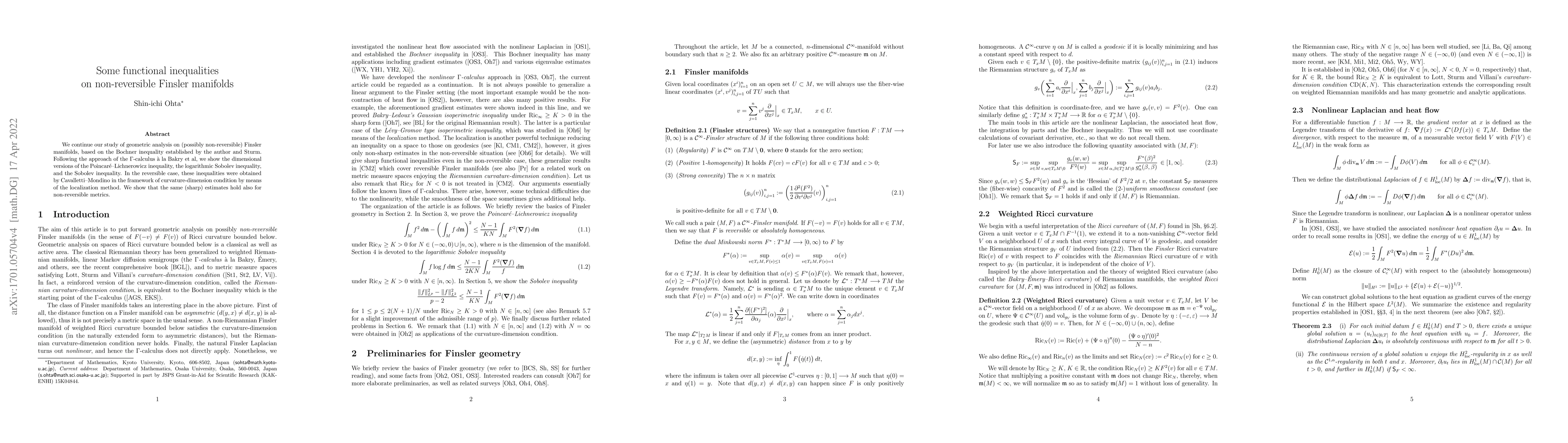 Thumbnail for Some functional inequalities on non-reversible Finsler manifolds