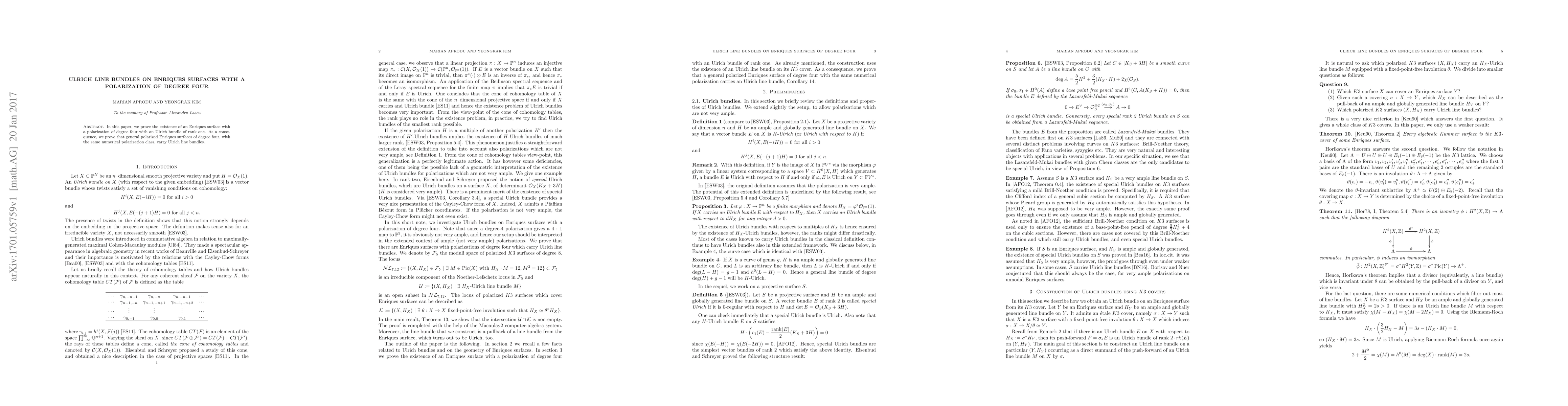 Thumbnail for Ulrich line bundles on Enriques surfaces with a polarization of degree
  four