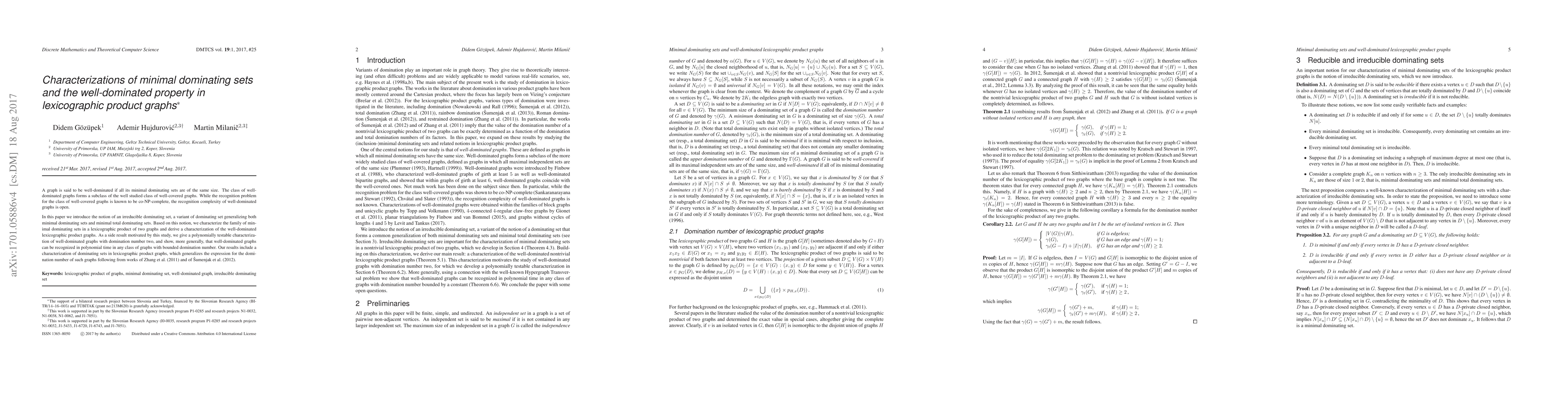 Thumbnail for Characterizations of minimal dominating sets and the well-dominated
  property in lexicographic product graphs