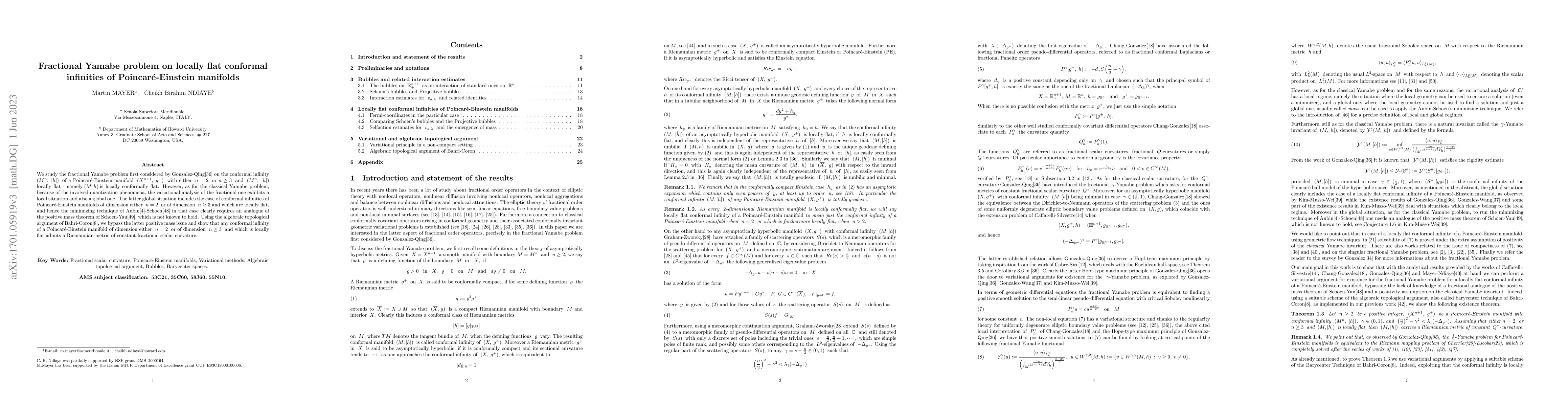 Thumbnail for Fractional Yamabe problem on locally flat conformal infinities of
  Poincare-Einstein manifolds