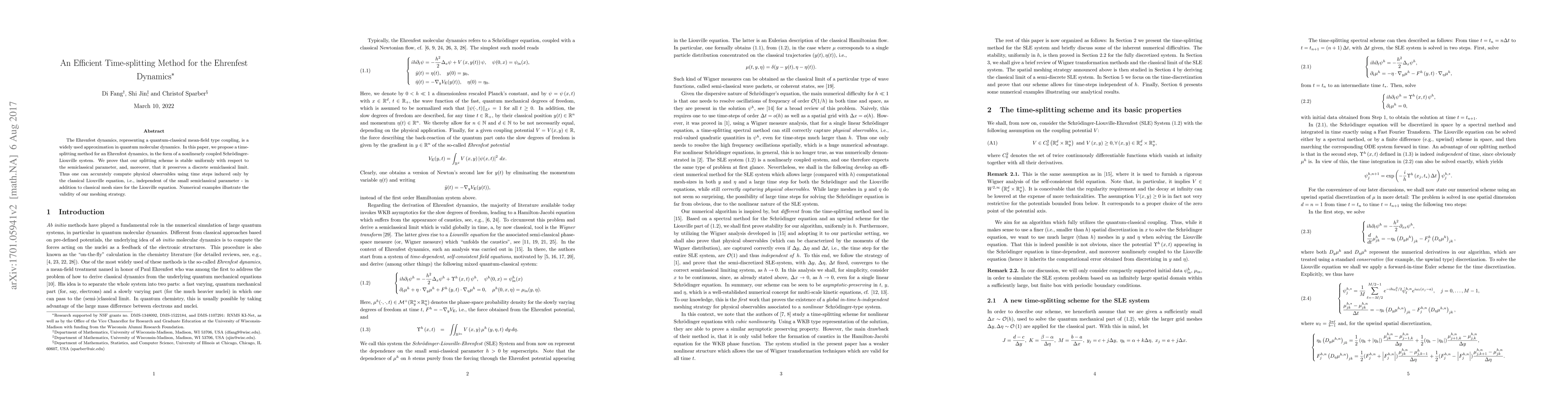 Thumbnail for An Efficient Time-splitting Method for the Ehrenfest Dynamics
