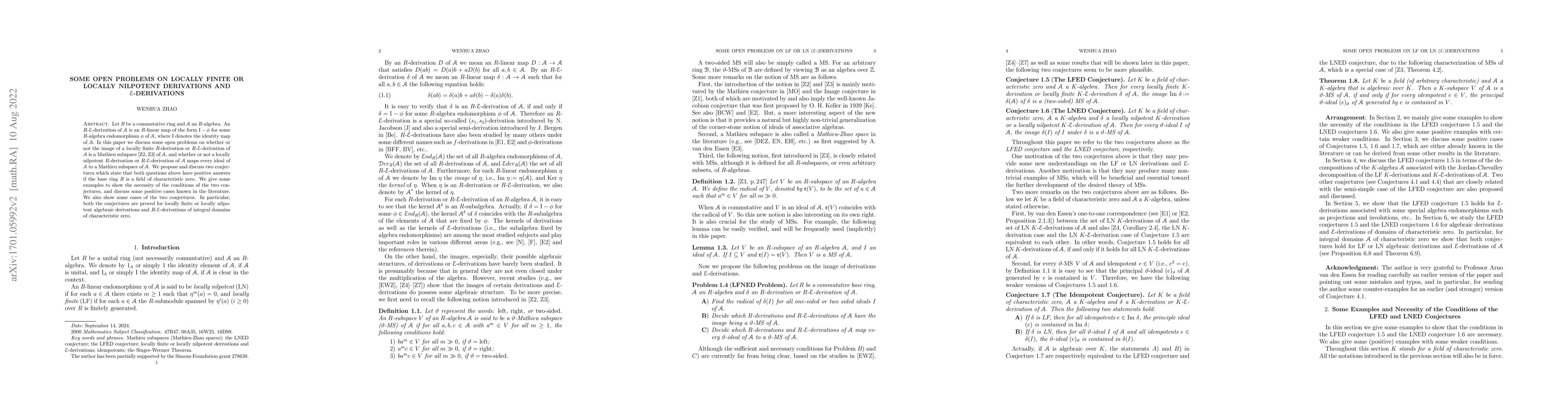 Thumbnail for Some Open Problems on Locally Finite or Locally Nilpotent Derivations
  and ${\mathcal E}$-Derivations