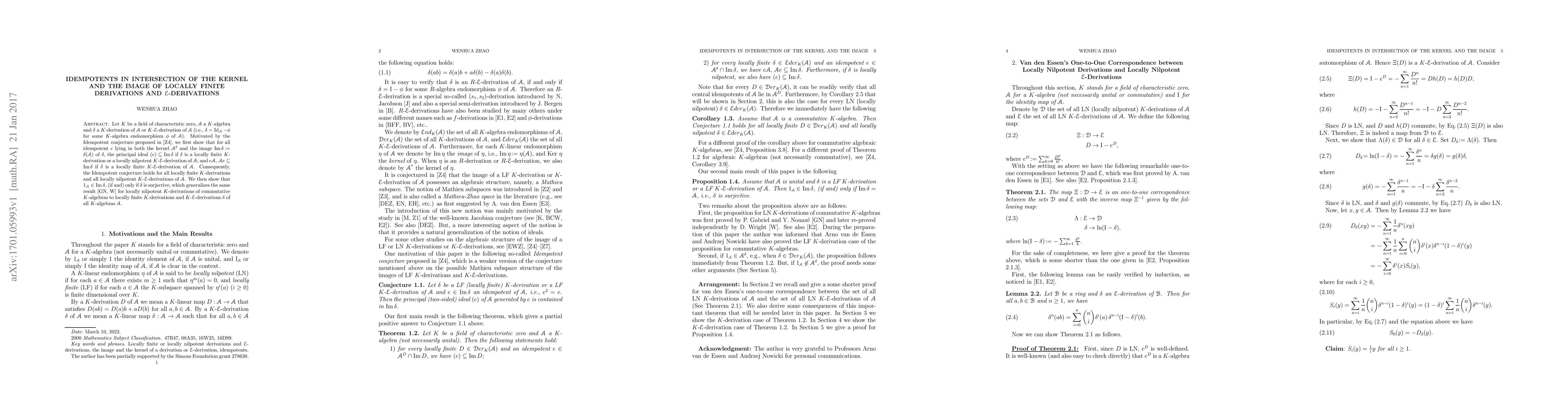Thumbnail for Idempotents in Intersection of the Kernel and the Image of Locally
  Finite Derivations and $\mathcal E$-derivations