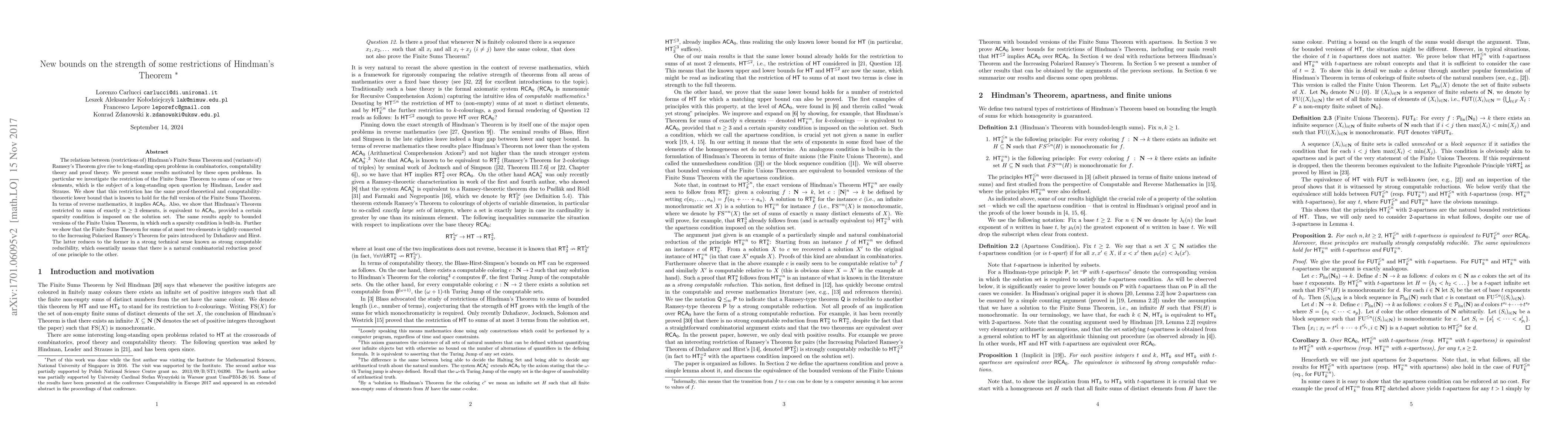 Thumbnail for New bounds on the strength of some restrictions of Hindman's Theorem