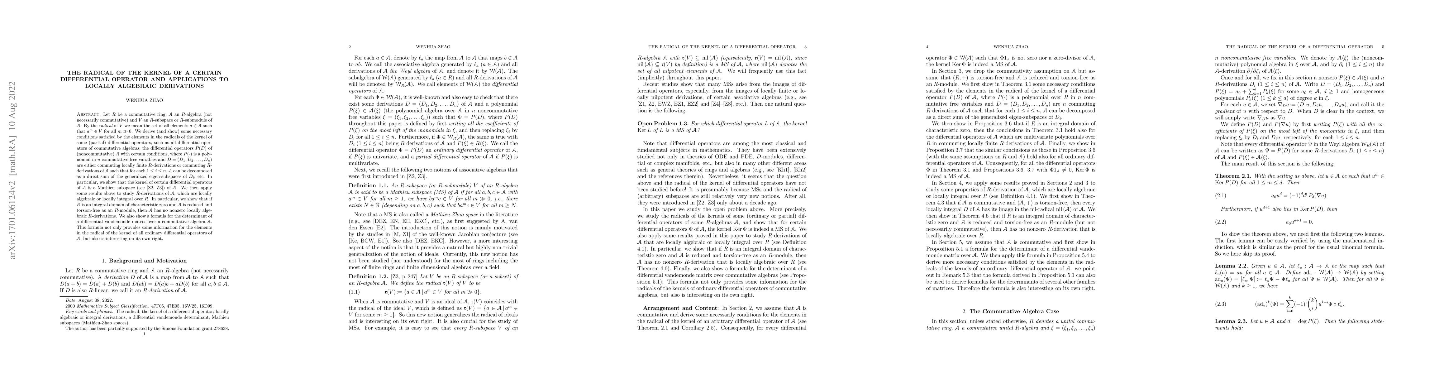 Thumbnail for The Radical of the Kernel of a Certain Differential Operator and
  Applications to Locally Algebraic Derivations