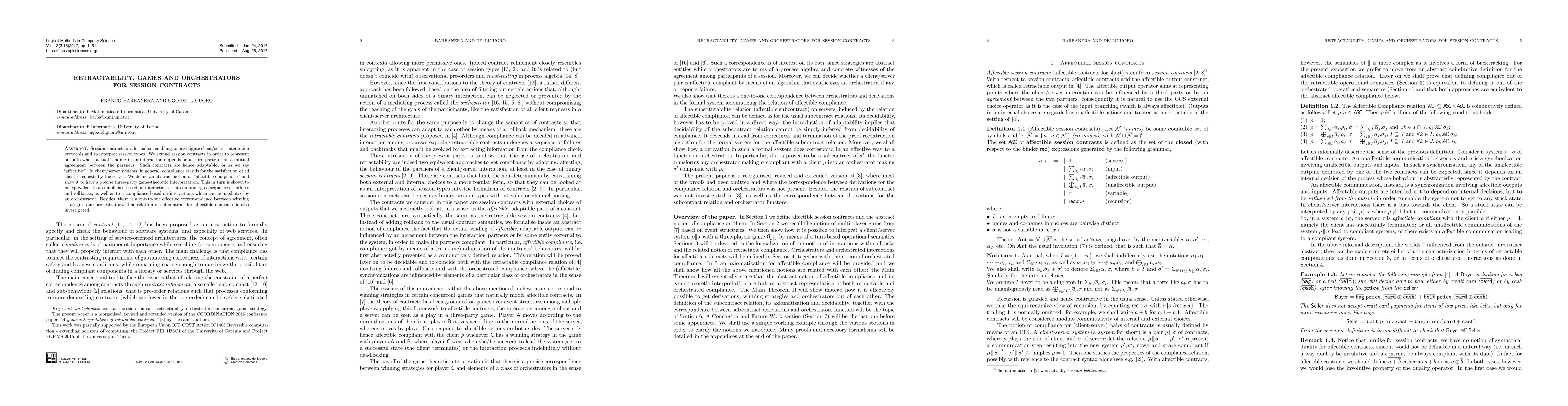 Thumbnail for Retractability, games and orchestrators for session contracts