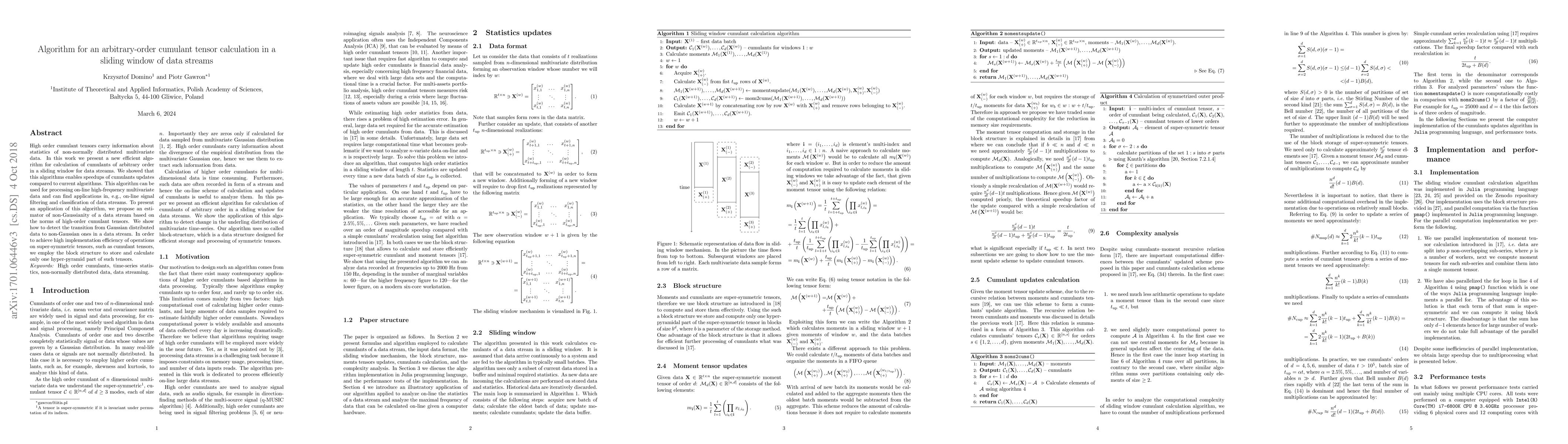 Thumbnail for Algorithm for an arbitrary-order cumulant tensor calculation in a
  sliding window of data streams