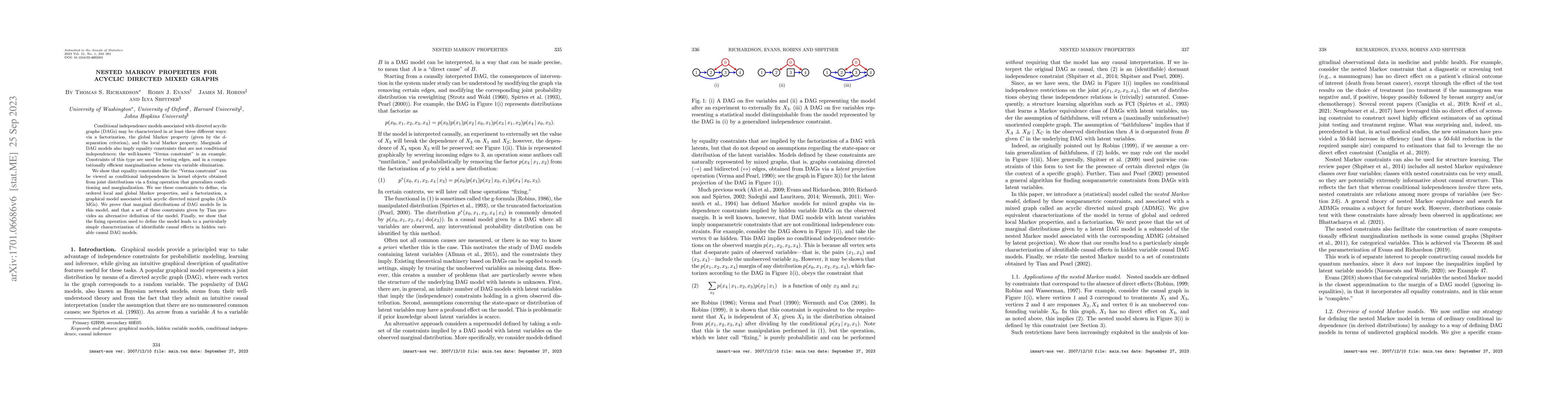Thumbnail for Nested Markov Properties for Acyclic Directed Mixed Graphs