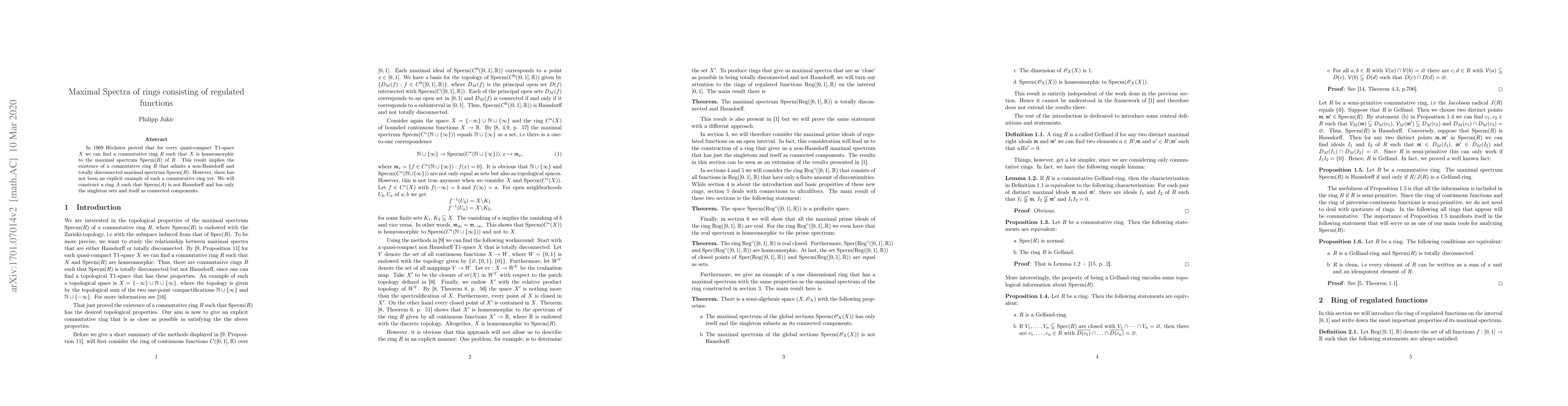 Thumbnail for Maximal Spectra of rings consisting of regulated functions