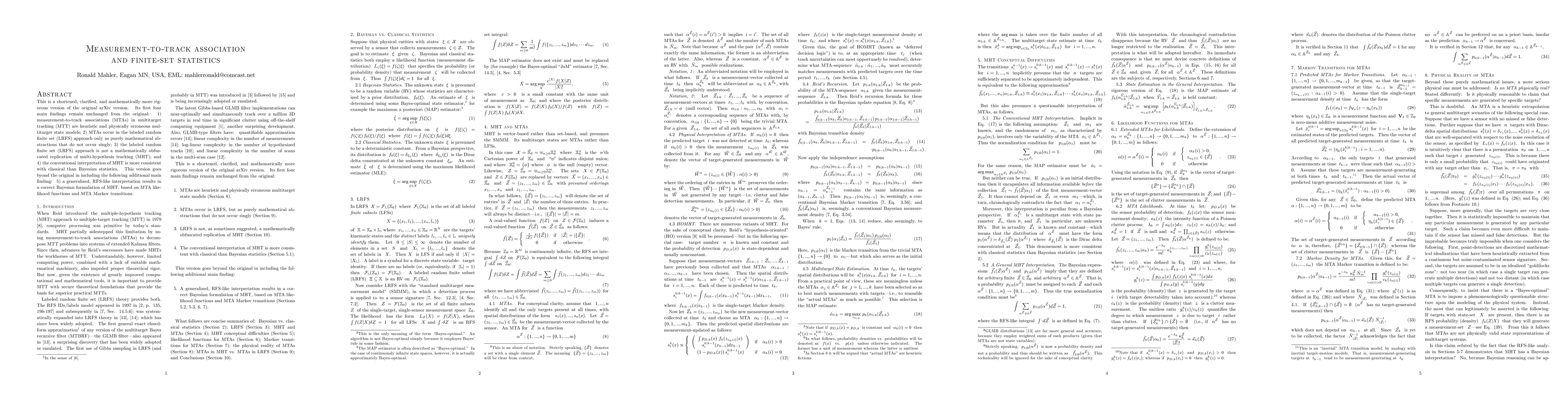 Thumbnail for Measurement-to-Track Association and Finite-Set Statistics