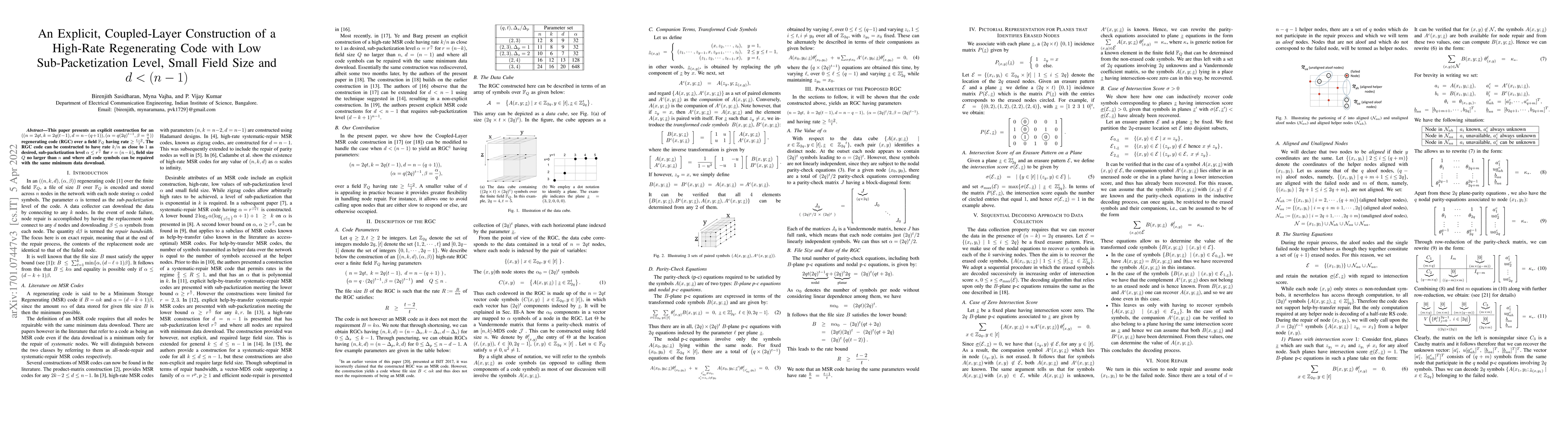 Thumbnail for An Explicit, Coupled-Layer Construction of a High-Rate Regenerating Code
  with Low Sub-Packetization Level, Small Field Size and $d< (n-1)$