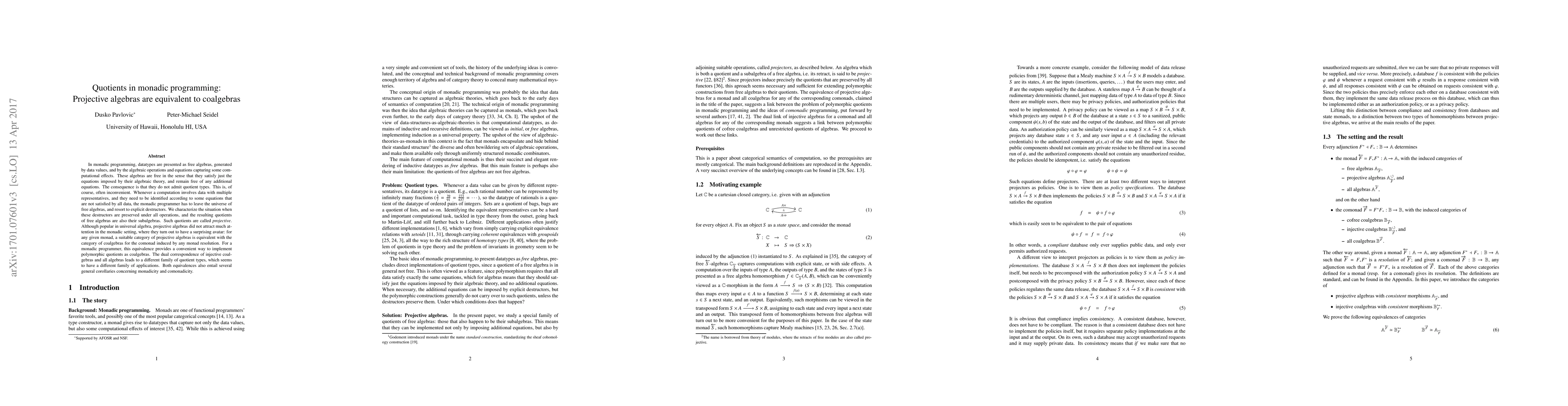 Thumbnail for Quotients in monadic programming: Projective algebras are equivalent to
  coalgebras
