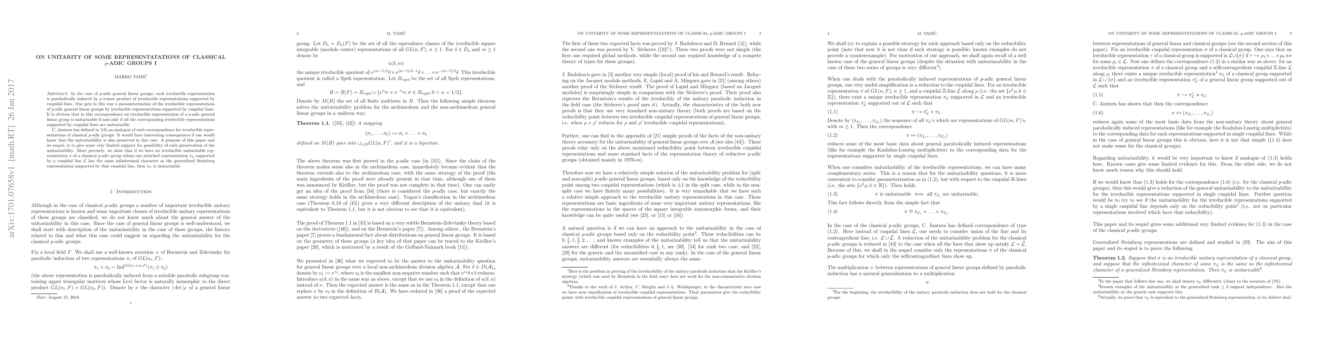 Thumbnail for On unitarity of some representatations of classical p-adic groups I