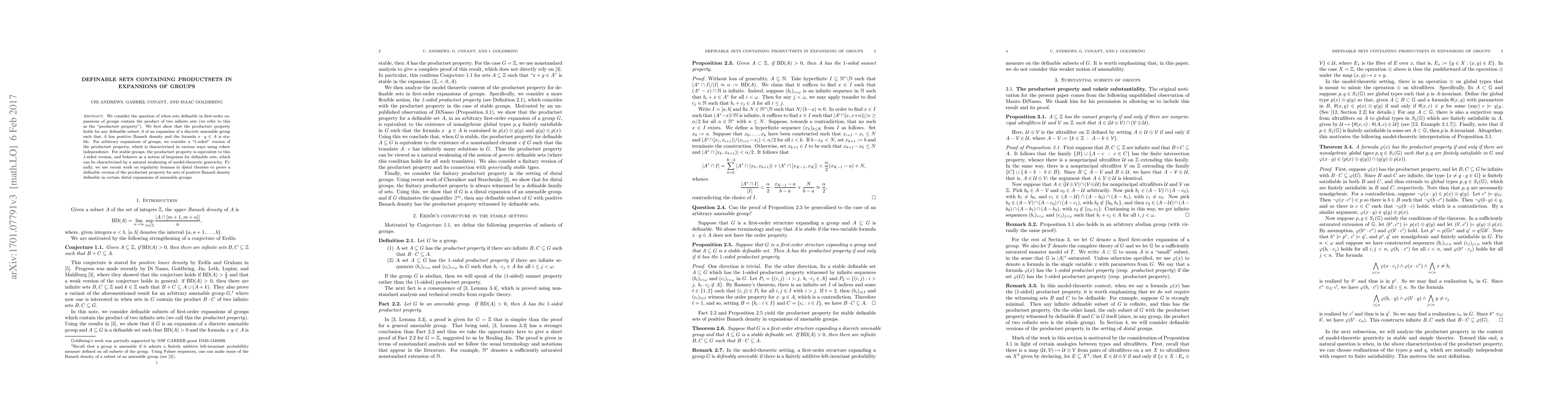 Thumbnail for Definable sets containing productsets in expansions of groups