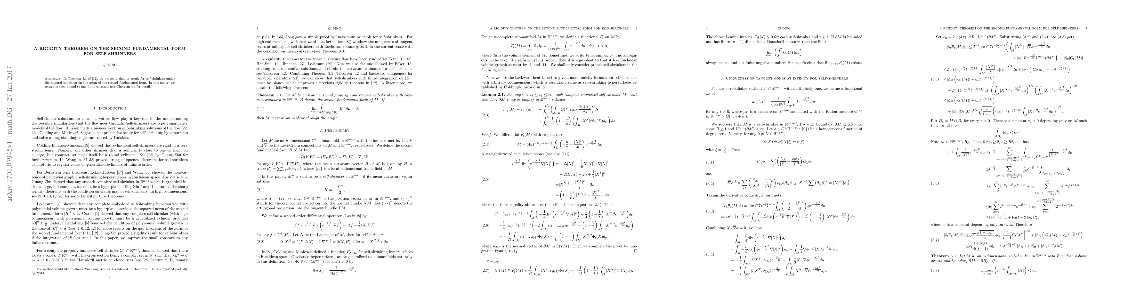 Thumbnail for A rigidity theorem on the second fundamental form for self-shrinkers