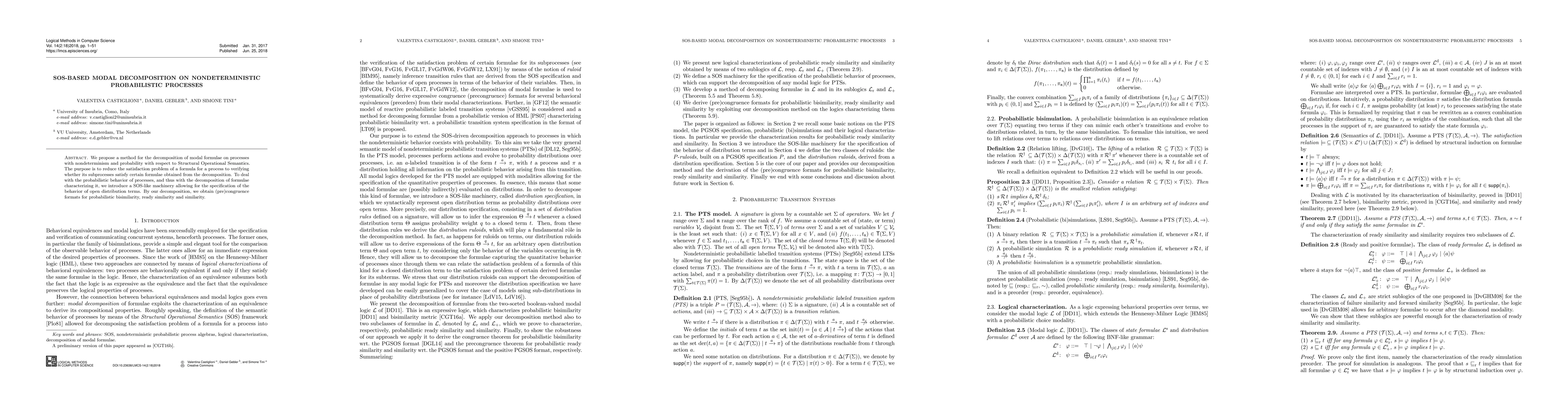 Thumbnail for SOS-based Modal Decomposition on Nondeterministic Probabilistic
  Processes