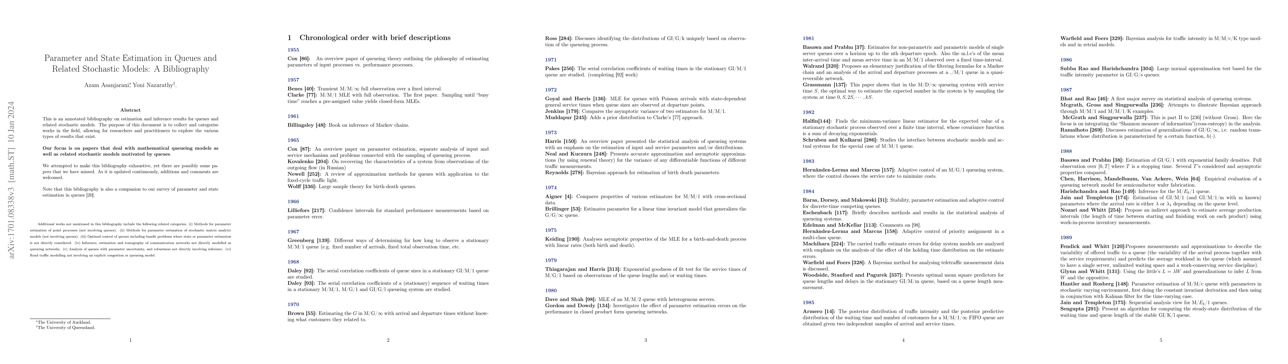 Thumbnail for Parameter and State Estimation in Queues and Related Stochastic Models:
  A Bibliography