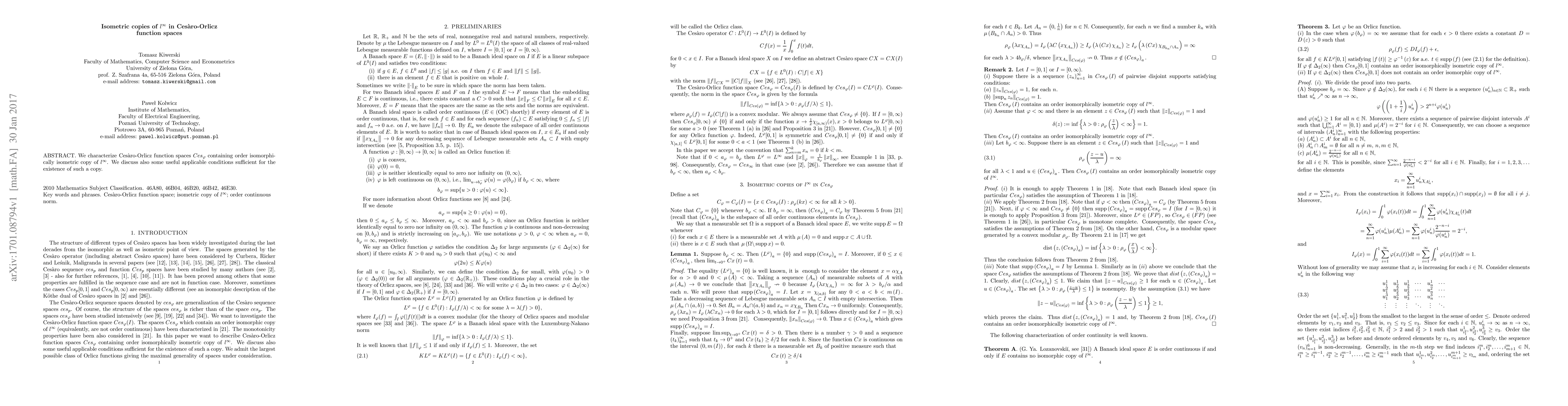 Thumbnail for Isometric copies of $l^\infty$ in Ces\`aro-Orlicz function spaces